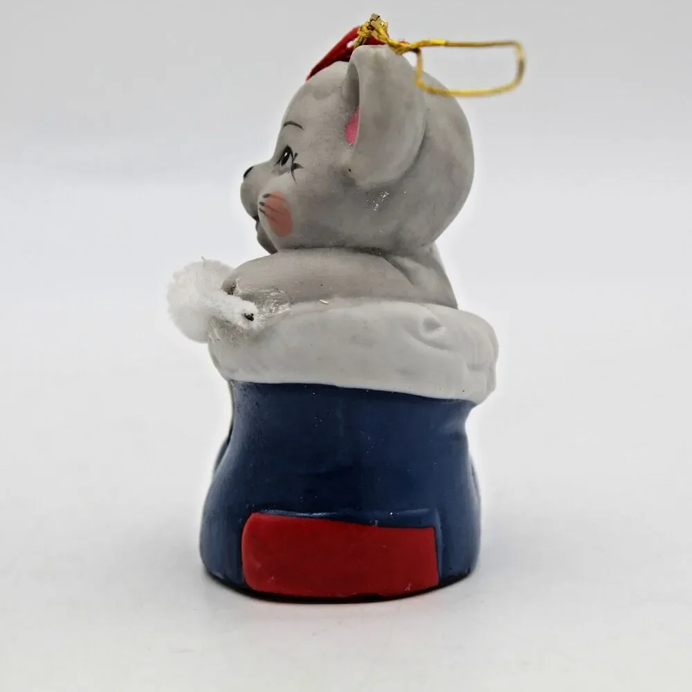 Holly Bells Porcelain Mouse Stocking Bell Ornament Vintage 1986 Original Box b